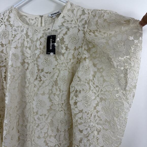 Castlecore Renaissance New Express Cream Floral Lace Long Puff Sleeve Top Large - Picture 10 of 16